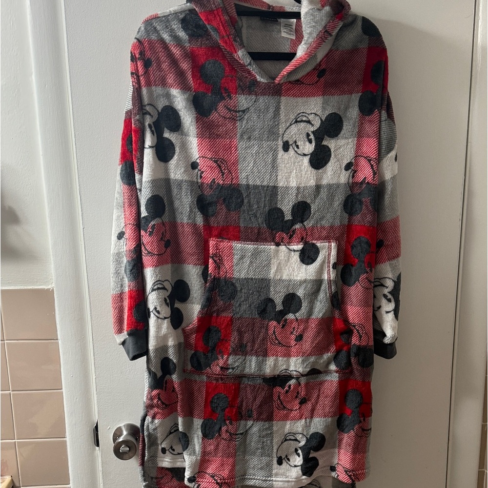 Disney Mickey Mouse Plaid Hooded onesie/snuggy type outfit